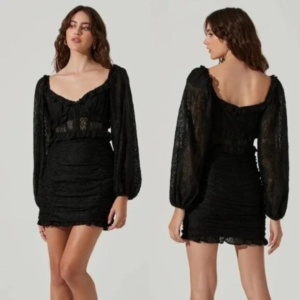 ASTR The Label Corset Bodice Mini Dress Women's Black Sweetheart Neck Zippered S